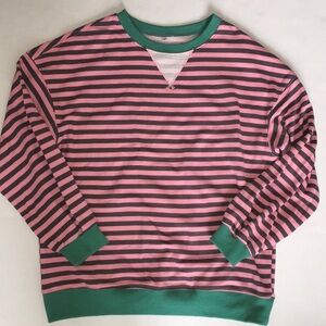 Striped Sweatshirt | Pink Stripes with Green Trim | Size S
